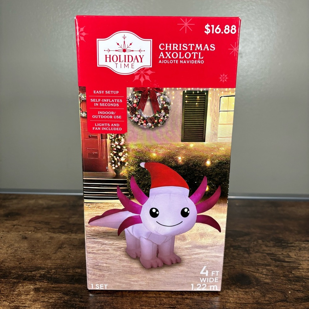 4’Ft Light-Up CHRISTMAS AXOLOTL Yard AIRBLOWN LED Holiday Time Inflatable